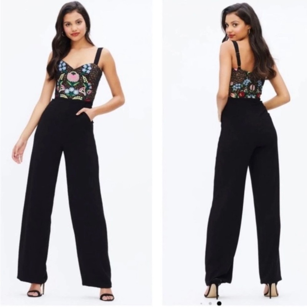 NWT Dress The Population Romy Floral Embroidered Jumpsuit Size Small